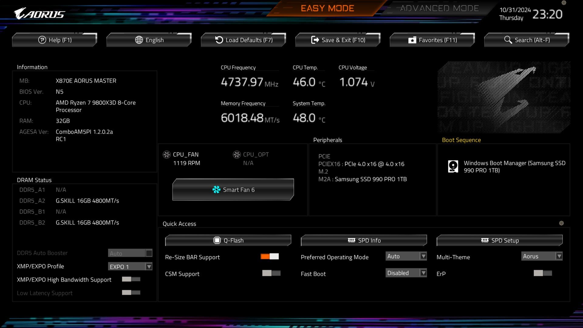 AMD Ryzen 7 9800X3D BIOS Sceenshot