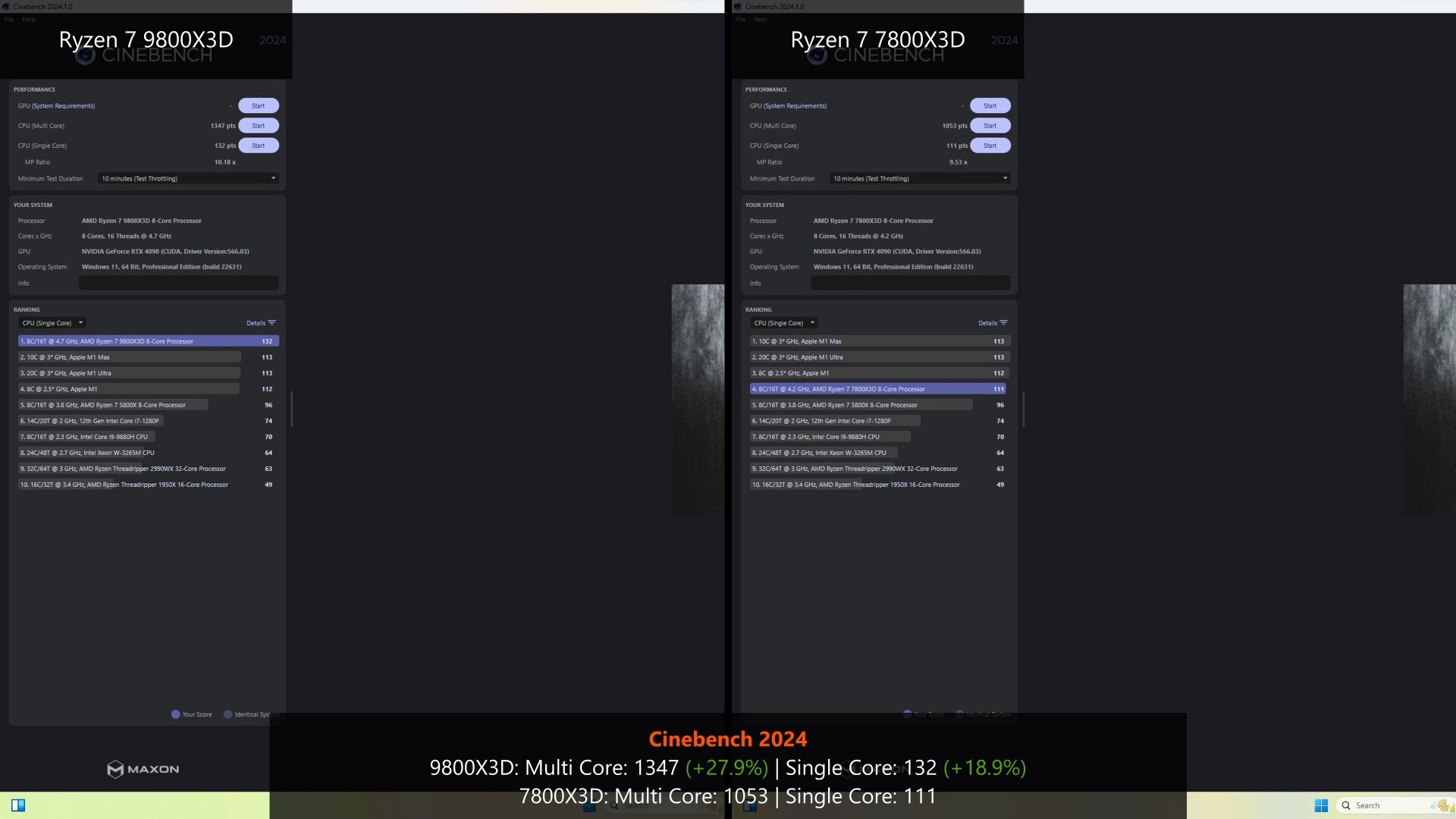 AMD Ryzen 7 9800X3D Cinebench 2024 Benchmark