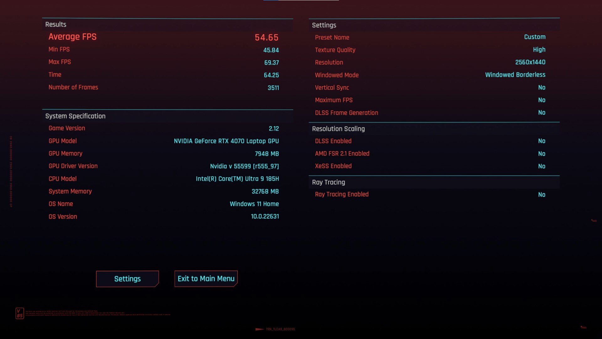 ASUS ROG NUC 970 Cyberpunk 2077 Results