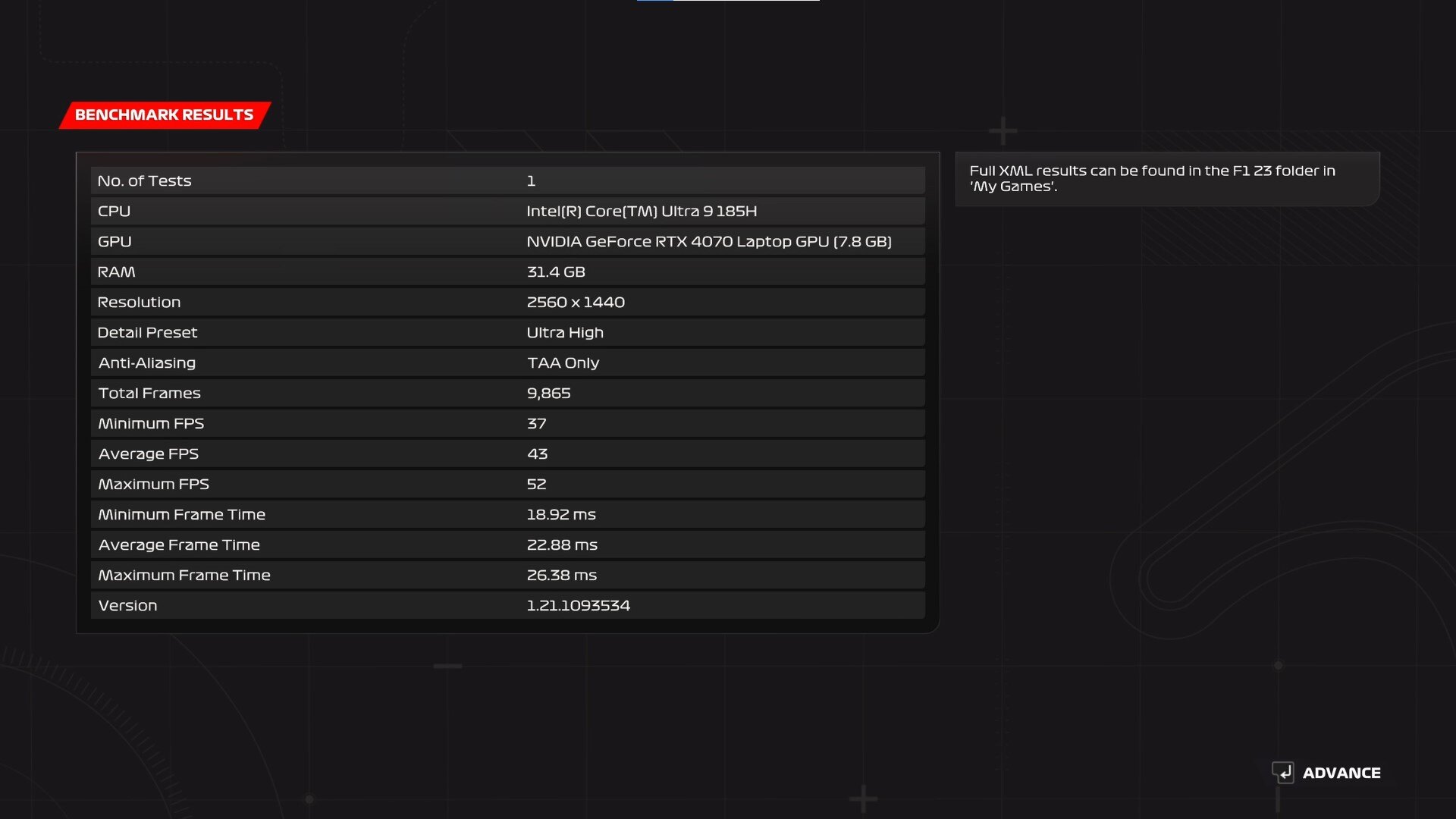 ASUS ROG NUC 970 F1 23 Results