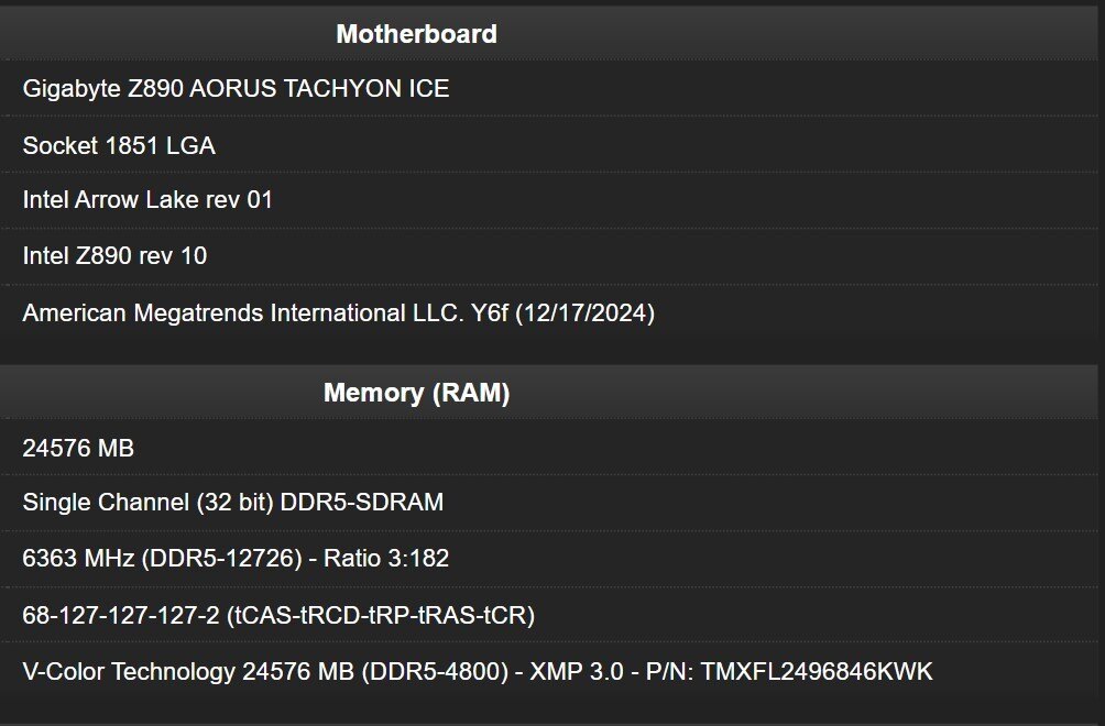 Gigabyte Z890 AORUS TACHYON ICE DDR5 12726 Bench Setup