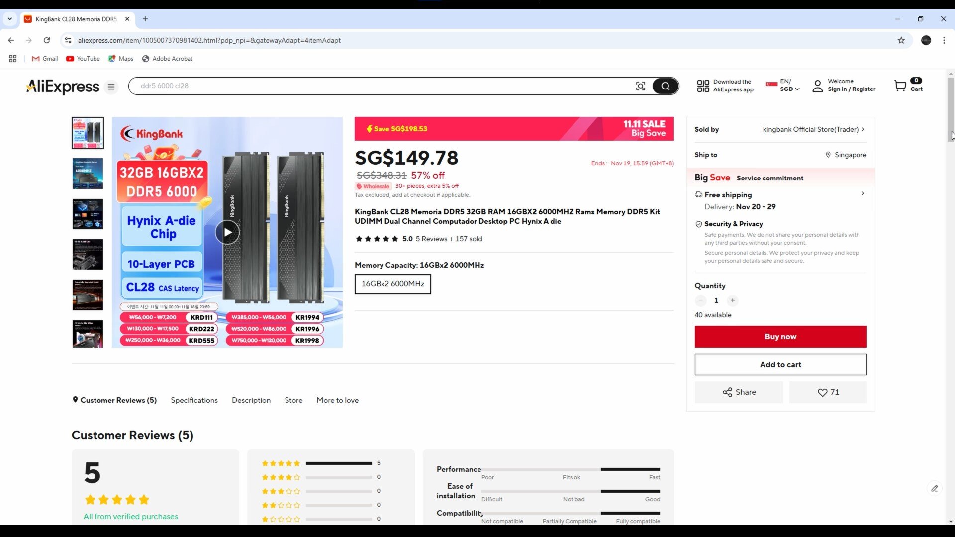 KingBank DDR5 Dark Heatsink Pricing (SGD 11.11)