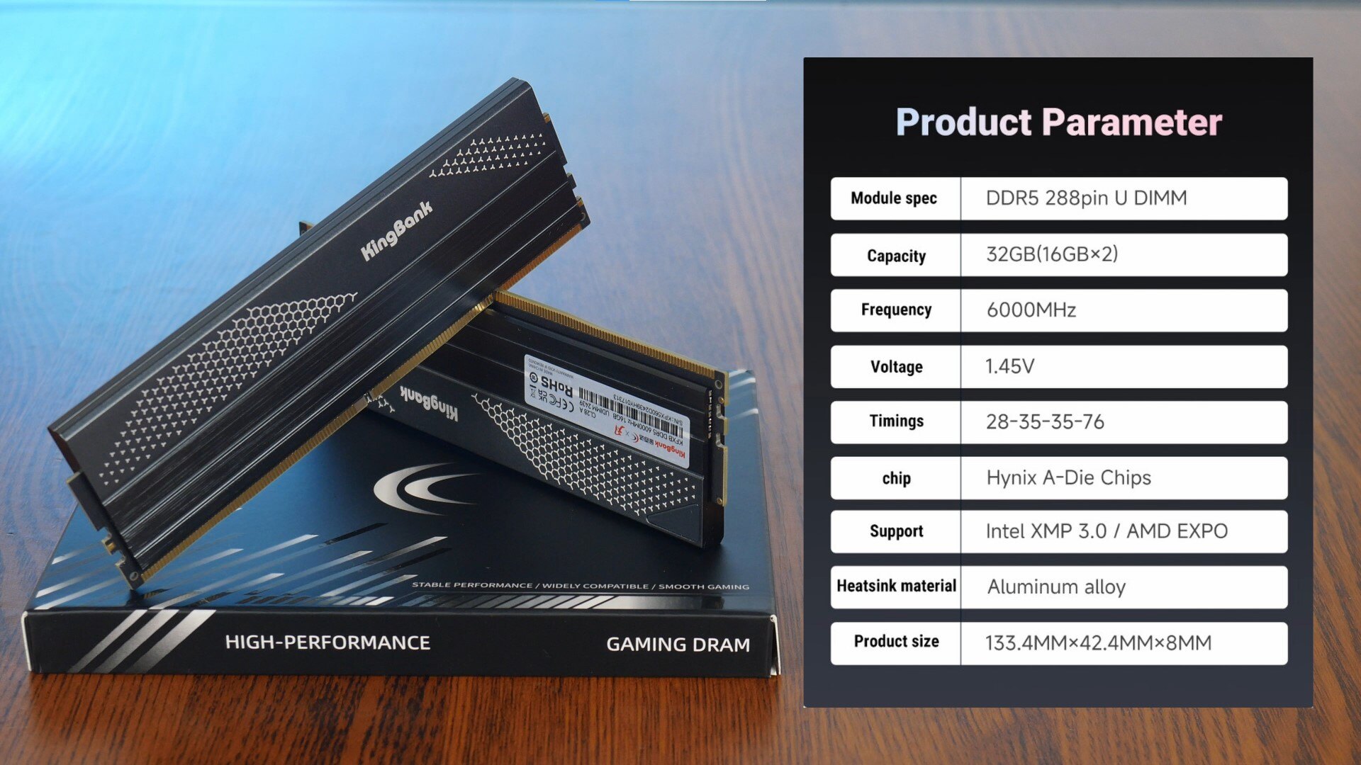 KingBank DDR5 Dark Heatsink UDIMM Specifications