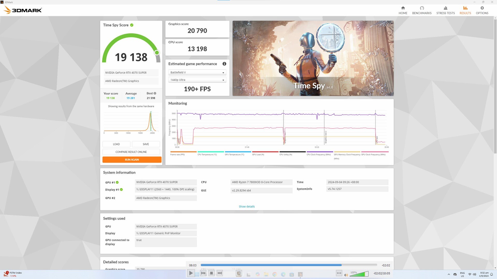 MSI GeForce RTX 4070 SUPER 12G GAMING SLIM World of Warcraft EDITION 3DMark Time Spy Results (1)