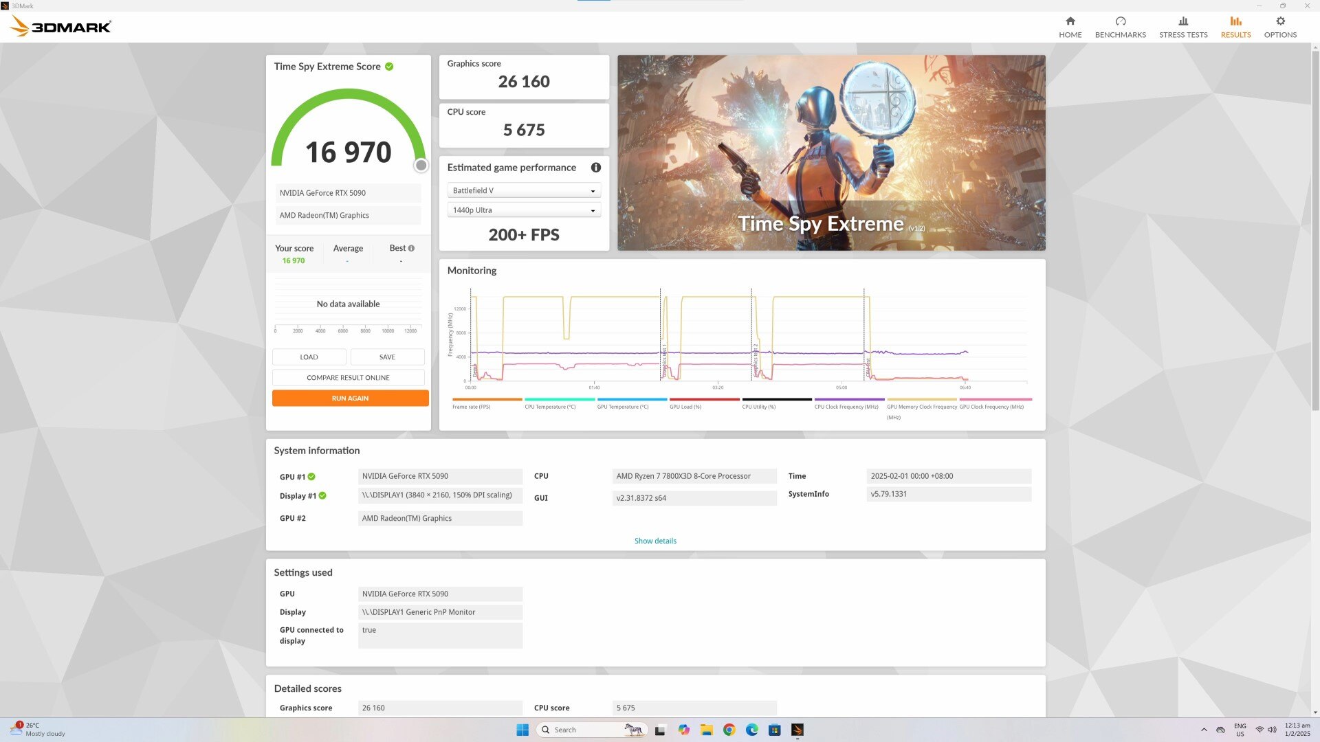 MSI GeForce RTX 5090 32G SUPRIM LIQUID SOC 3DMark Time Spy Extreme Benchmark Results (1)