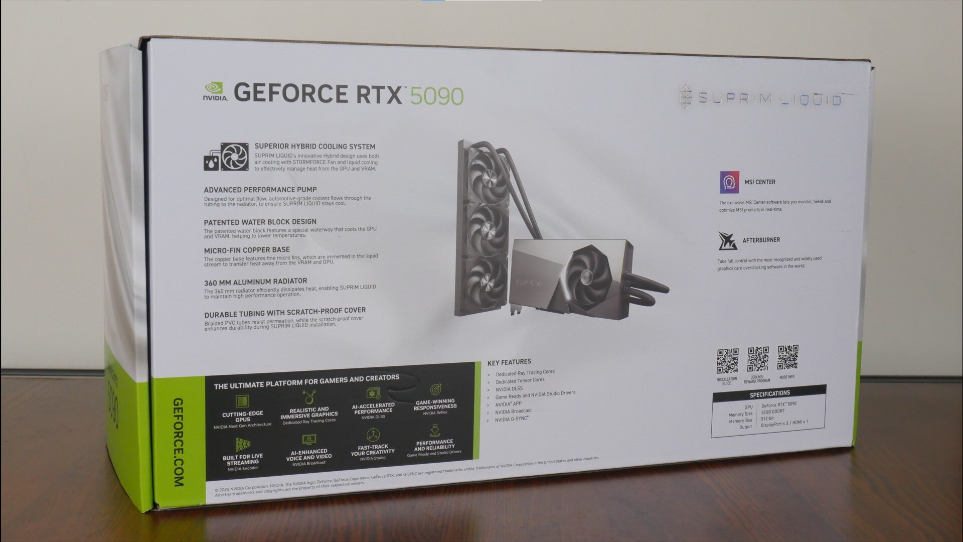 MSI GeForce RTX 5090 32G SUPRIM LIQUID SOC Packaging (Rear)